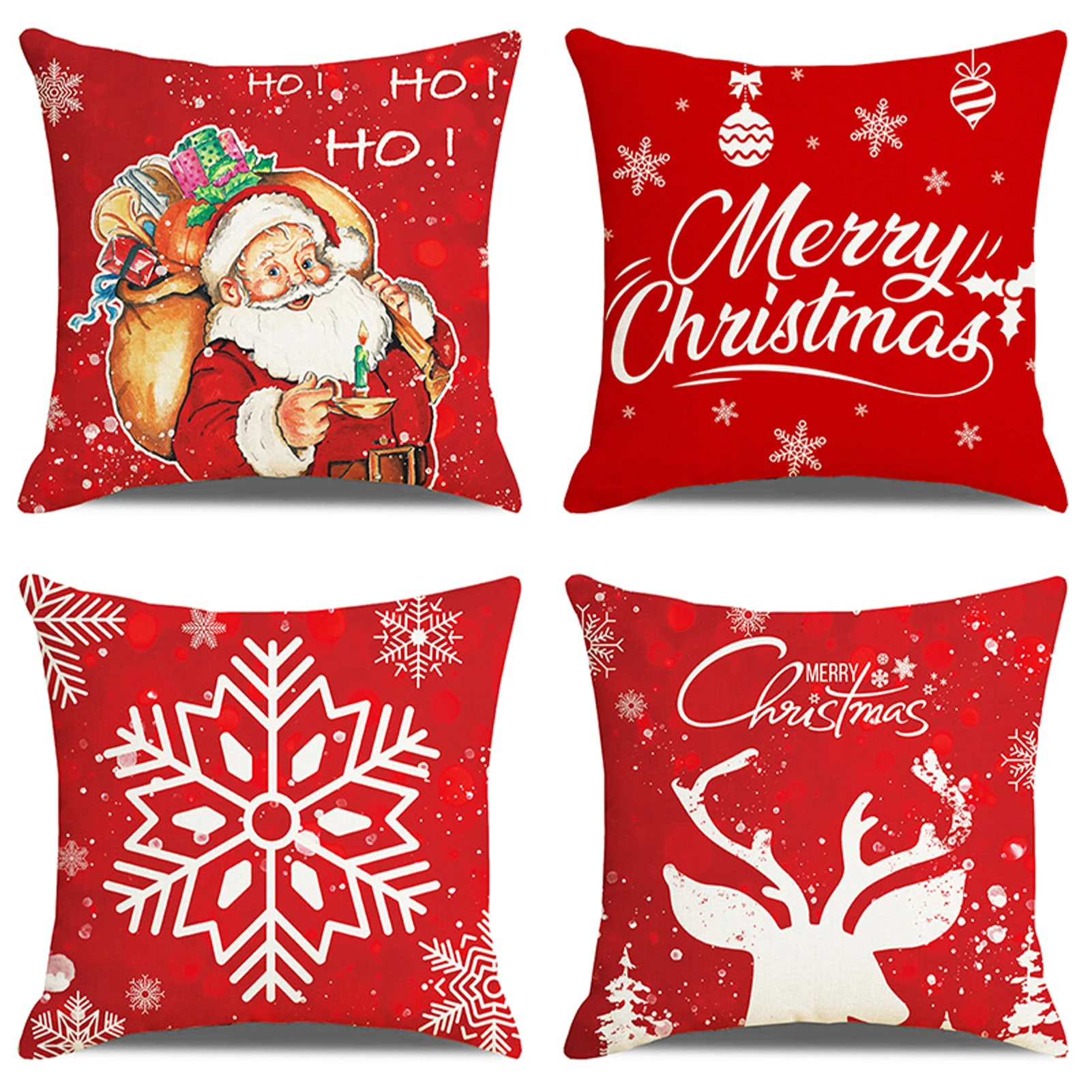 

4pcs Christmas Cushion Cover Set Farmhouse Winter Snow Flake Bedroom Red Festive Atmosphere Square Merry-Christmas Santa Claus