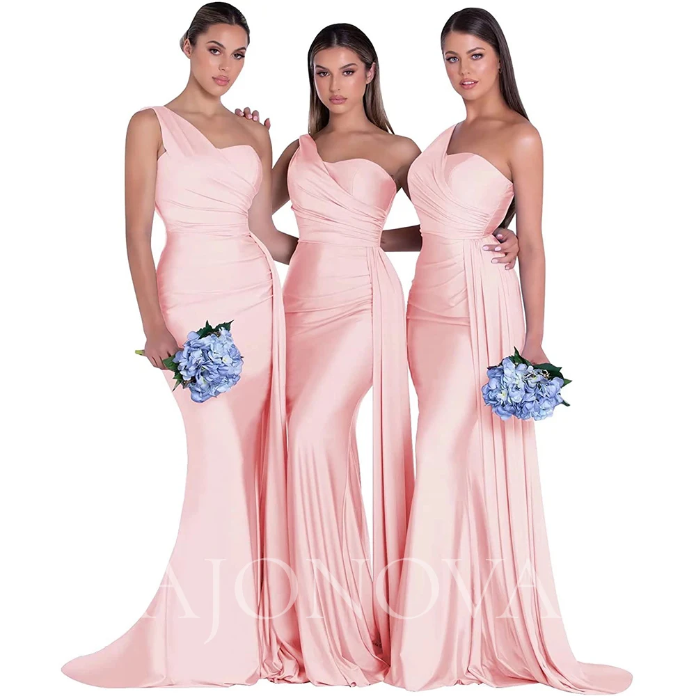 

Light Pink Satin Bridesmaid Dresses for Bridesmaids One Shoulder Wedding Evening Dress Mermaid Elegant Gowns Robe Party Weddings