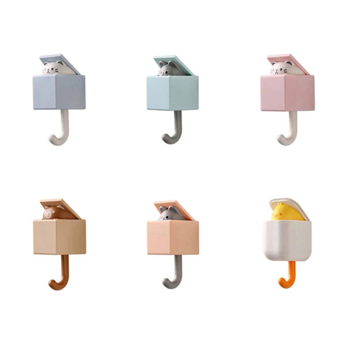 

6 PCS Cute Animal Hooks,6PCS Cute Key Holder Hook Wall Mounted Adhesive Hook Coat Hooks