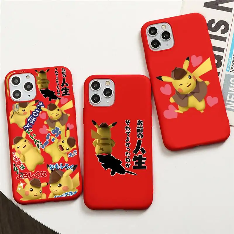 

Cute Cartoon Pokemon Pikachu Phone Case For iphone 13 12 11 Pro Max Mini XS 8 7 6 6S Plus X SE 2020 XR Red Cover