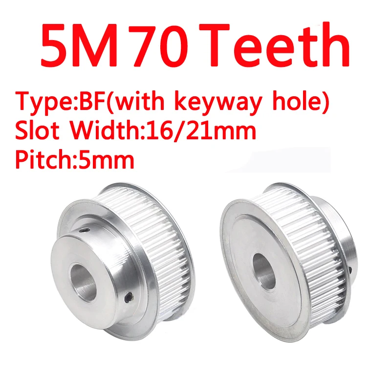 

5M 70 Teeth Timming Pulley BF Type Convex Step Top Wire M6*2 with Keyway Hole 4X1.8mm 5M70T Synchronous Wheel Slot Width 16/21mm