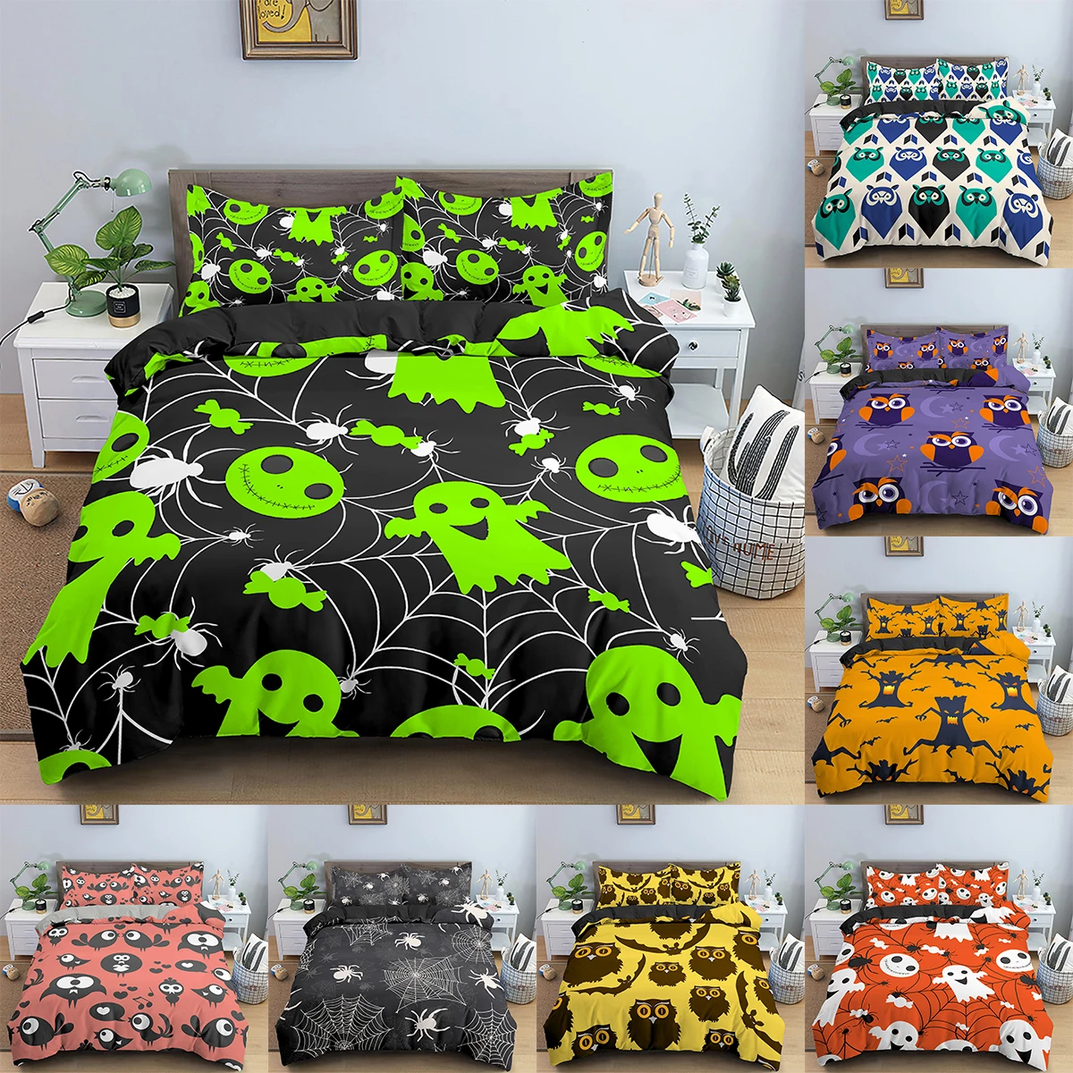 

Halloween Bedding Set 3D Duvet Cover Set Black Bat Print Quilt Cover Queen King Size Duvet Cover With Pillowcase Halloween Decor