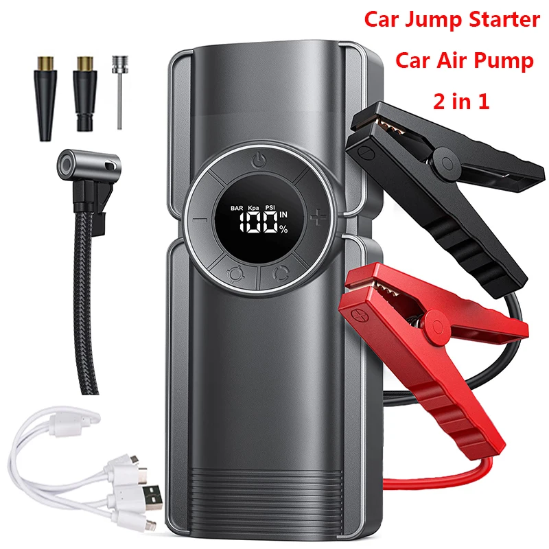 Car Jump Starter 4 In 1 Pump Air Compressor Car Battery Starter Automobile Emergency Starting Power Supply Inflation Pump