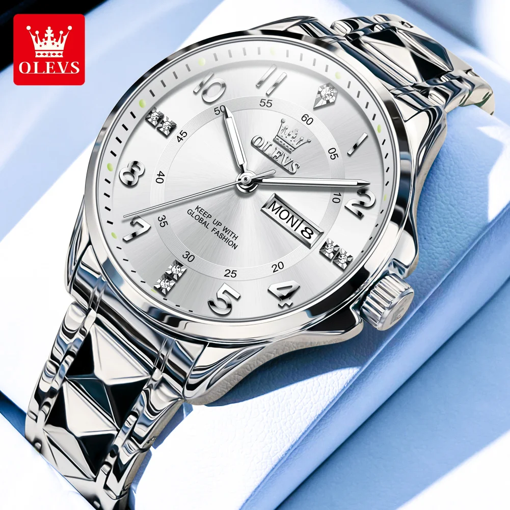 

OLEVS 2910 New Luxury Quartz Watch For Men 40mm Diamond Number Dial 30M Waterproof Luminous Calendar Man Business Wristwatch