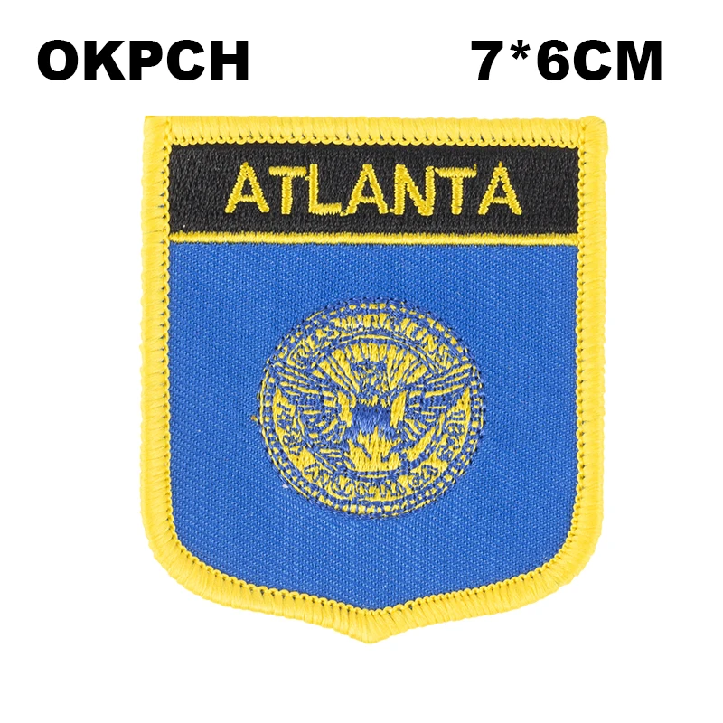 

Atlanta Flag Shield Shape Iron on Embroidery Patches Saw on Transfer Patches Sewing Applications for Clothes Back Pack C