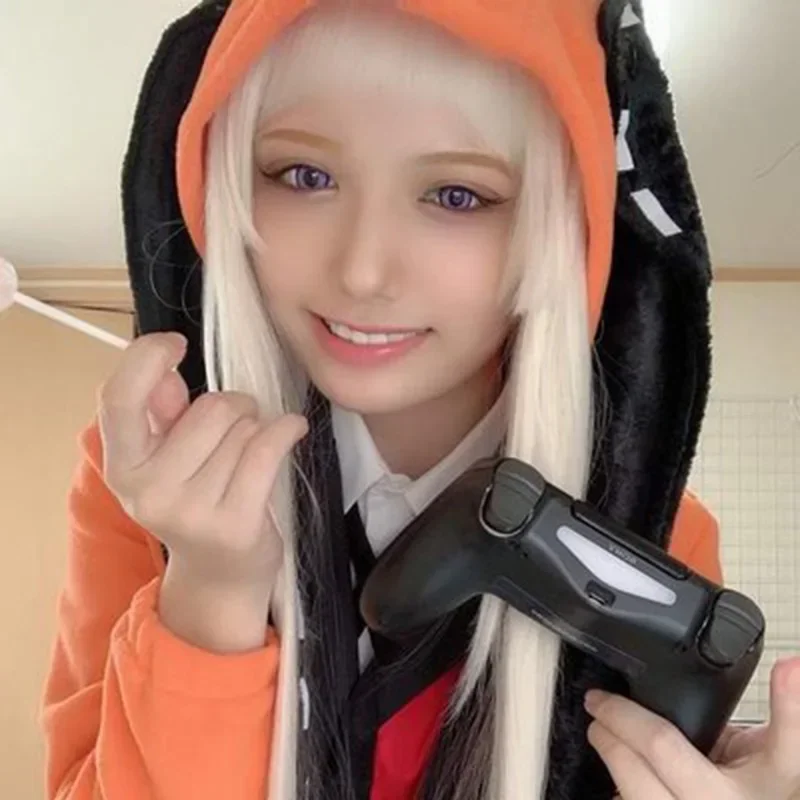 Фото Костюм для косплея Yomozuki Runa, аниме Kakegurui, парик для косплея и оранжевая куртка с капюшоном, школьная форма, костюм на Хэллоуин для женщин №3