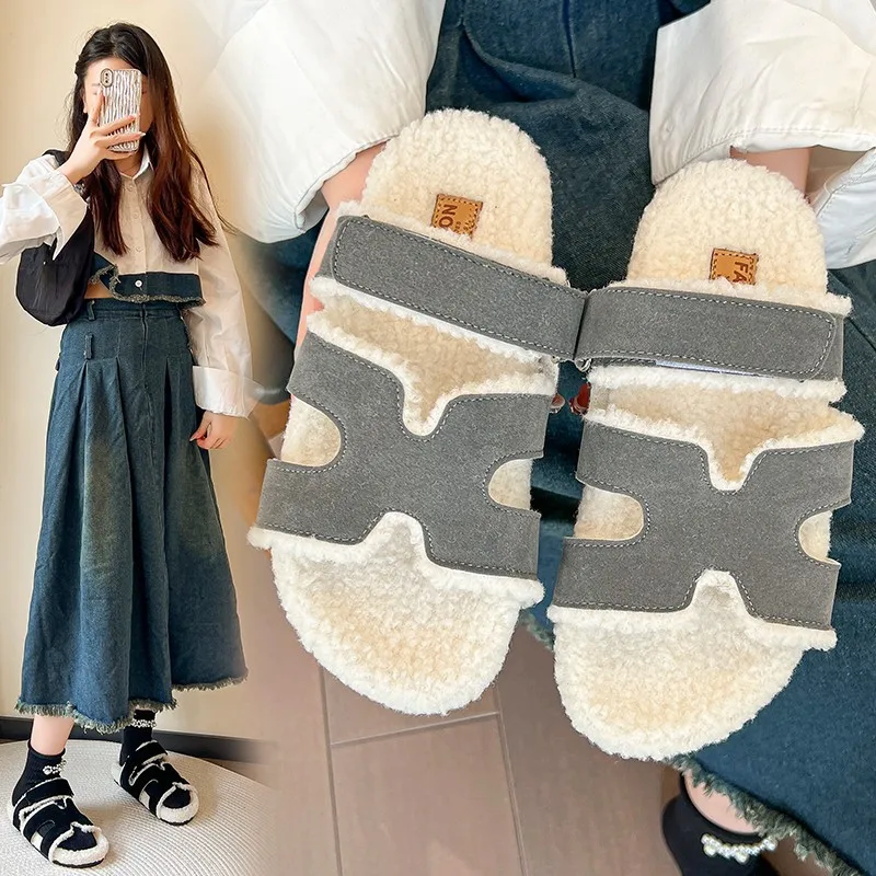 

Новый стиль, меховые тапочки из натуральной кожи и меха, встроенная толстая подошва из меха ягненка для верхней одежды, швабра второго дяди