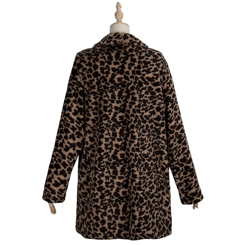 Leopard Faux Fur Vintage Coat Women Fuzzy Plush Long Sleeve Jacket Oversized Loose Lapel Collar Warm Parka 2023 Thick Streetwear