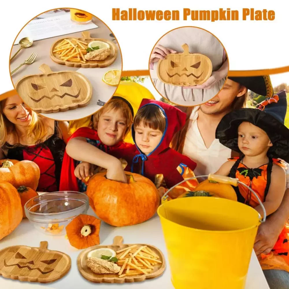 

Halloween Pumpkin Tray Wooden Food Fruit Snack Storage Plate Home Decoration Halloween Party Supples Kitchen Accessories