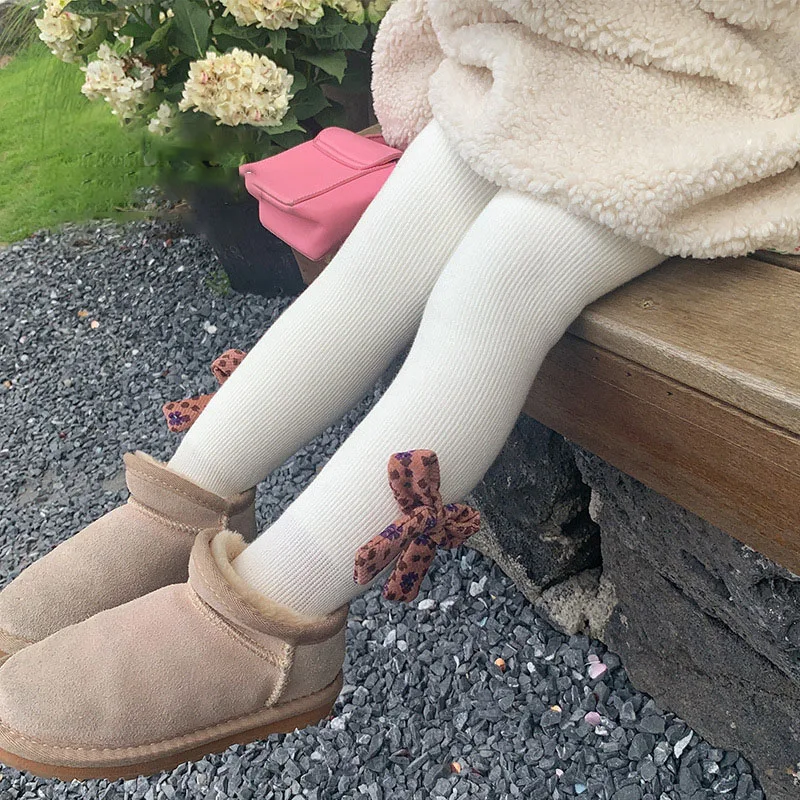 

Зимние детские леггинсы HAYANA, флисовые утепленные колготки для девочек, однотонные облегающие брюки с бантом