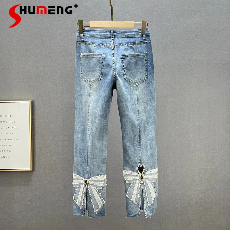 

Boyfriend Rhinestone Beaded Straight Leg Jeans for Women 2022 New Spring and Summer High Waist Slimming Cargo Jeans Streetwear