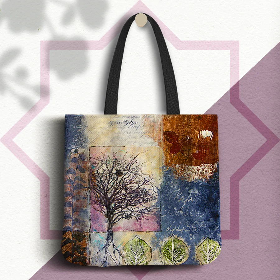 

Льняная женская сумка-тоут с абстрактным геометрическим рисунком, в стиле постмодерн, с принтом масляной живописи, экологически чистые мно...