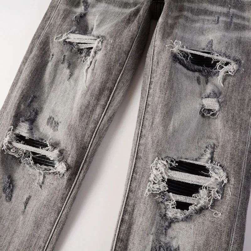 Джинсы мужские в стиле ретро модные рваные джинсы серого цвета Стрейчевые брюки