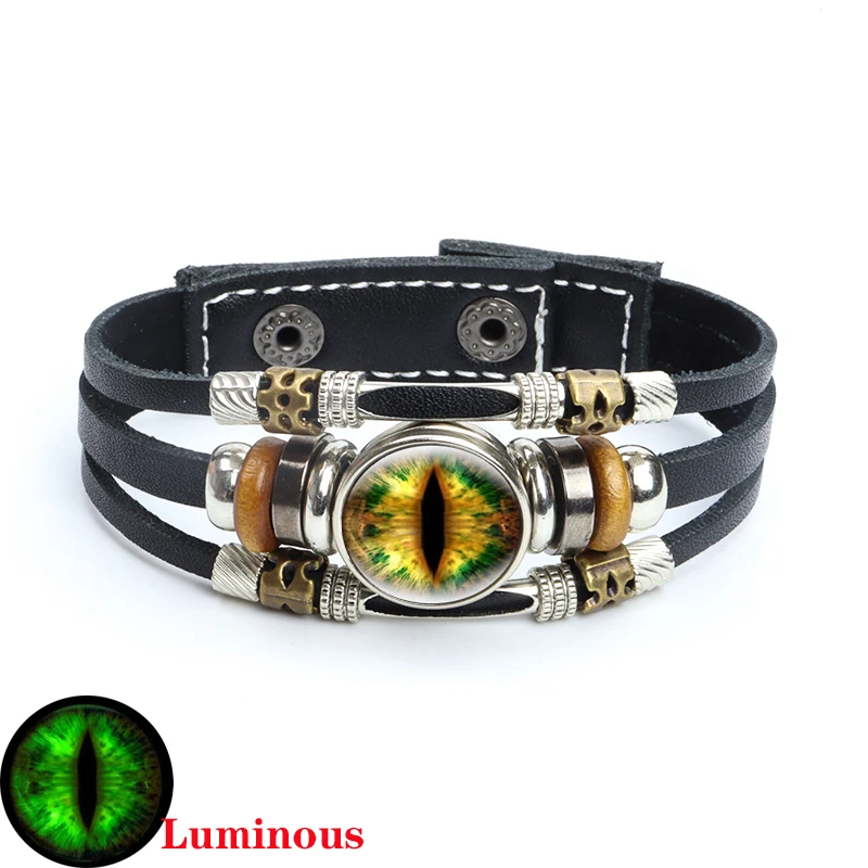 Браслет кожаный мужской глаза Дракона Ювелирное Украшение круглой формы с