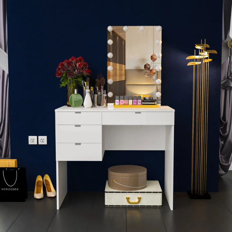 

Boahaus Camilla Modern Vanity Table, LED Lights, White, Ideal for Bedroom makeup table vanity desk vanity table with drawers