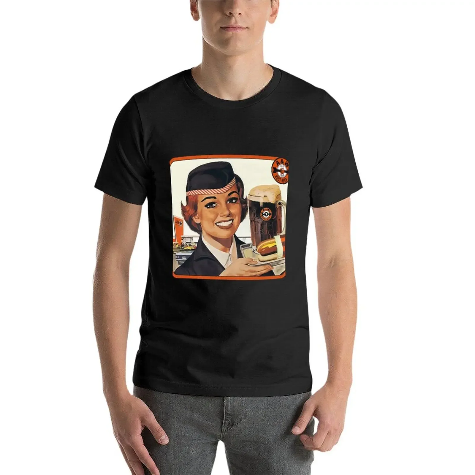 Новый A &amp W - винтажная футболка милые топы мужская одежда футболки с рисунком