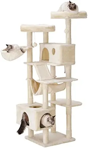 

Cat Tree, XL Cozy Cat Tower, 69 Inch Tall Cat Condo with Hammock, Basket, Scratching Posts, 2 Large Cat Caves, 2 Plush Perches,