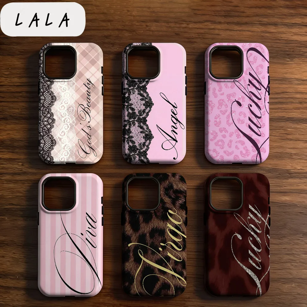 Фото Чехол LALA Pink lace leopard для iPhone 17, 17e, 16, 15, 14, 13, 12, 11, X, XS, XR, XSMAX, 7, 8, Air, Pro, Max, Plus, двухслойная задняя крышка №1