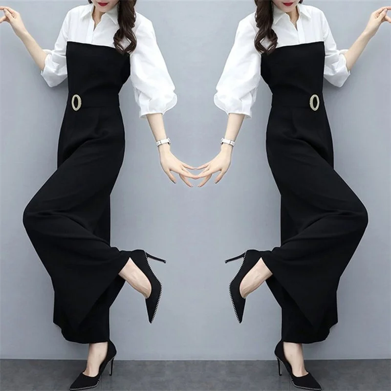 

Womens High Waist Wide Leg Pants Suit 2022 Spring New Fashion Spring Summer Jumpsuit Women Casual Black Jumpsuit Female Tops C