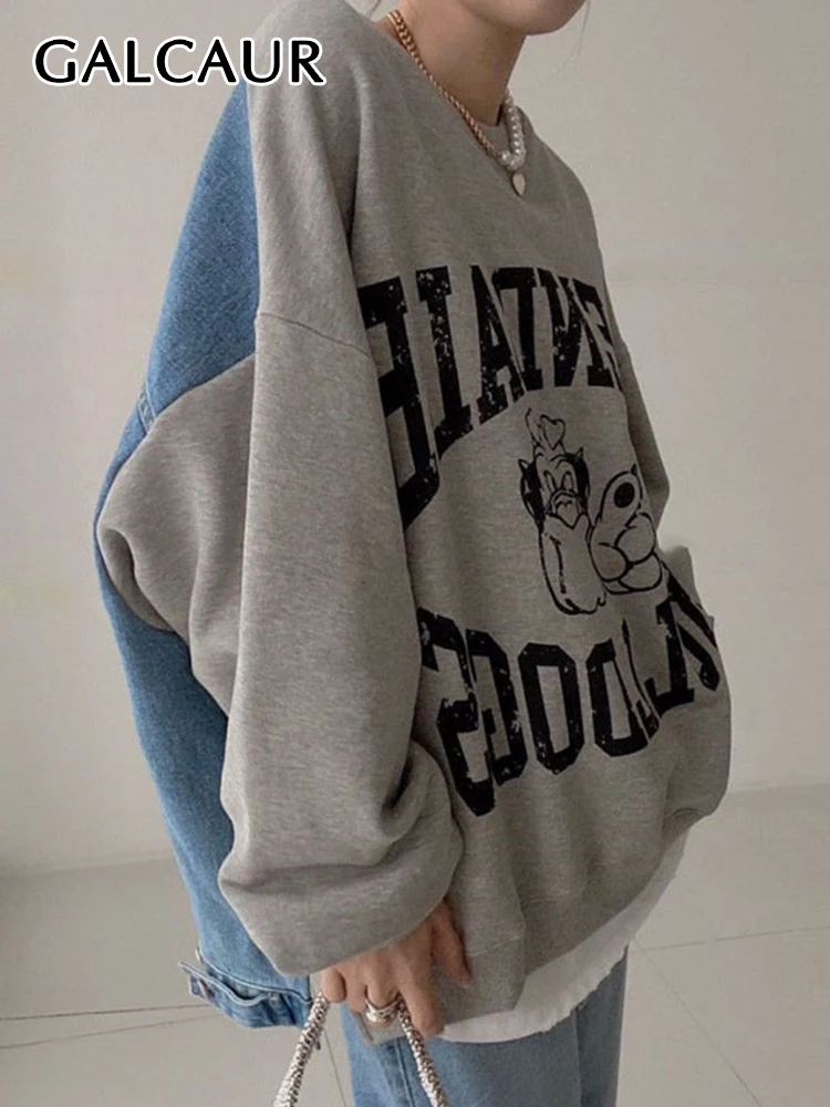 

Толстовка GALCAUR женская с надписью, Свитер оверсайз с круглым вырезом и длинным рукавом, пуловер с цветными блоками, осенняя одежда