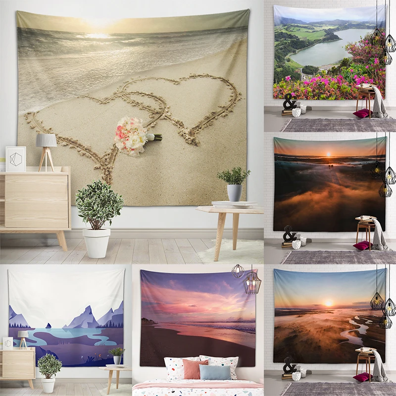 

Beach Love Beautiful Tapestry Sunset Scenery Wall Art Decoration Tapestry Dormitory Room Living Room Bedroom Home Decoration