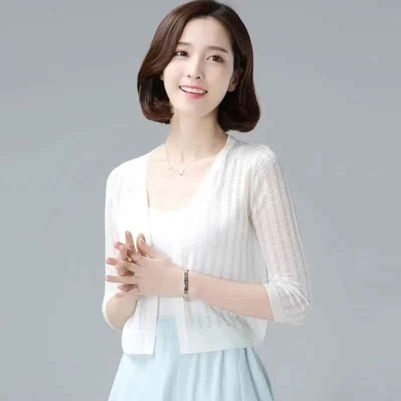 

Женский ажурный вязаный кардиган, тонкий кардиган с защитой от солнца, с вырезами, верхняя одежда, D74, лето 2022