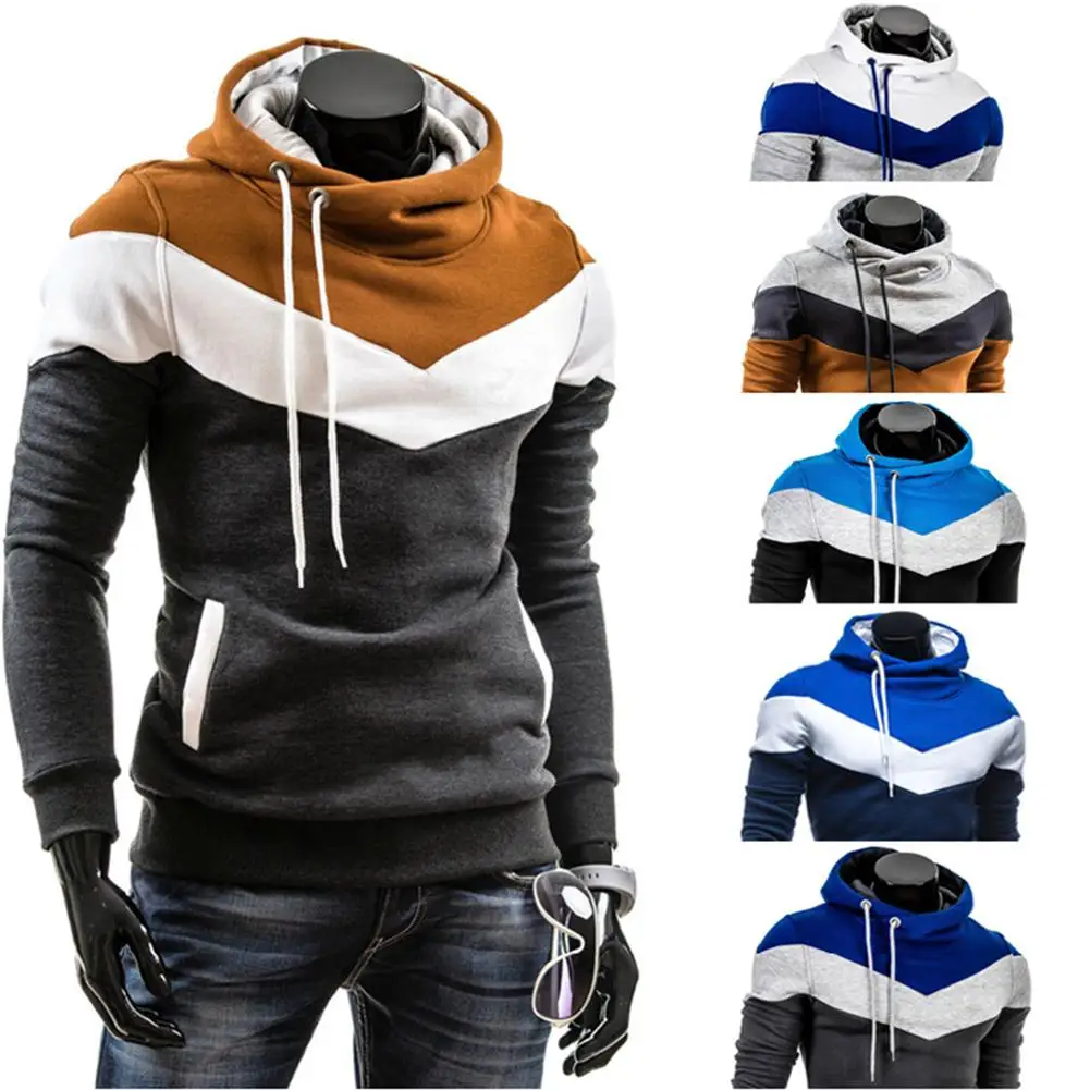 

Fashion Men Hoodies Patchwork Autumn Winter Hooded Sweatshirt Long Sleeve Pullover Splicing Casual Sweatshirt Sudaderas Hombre