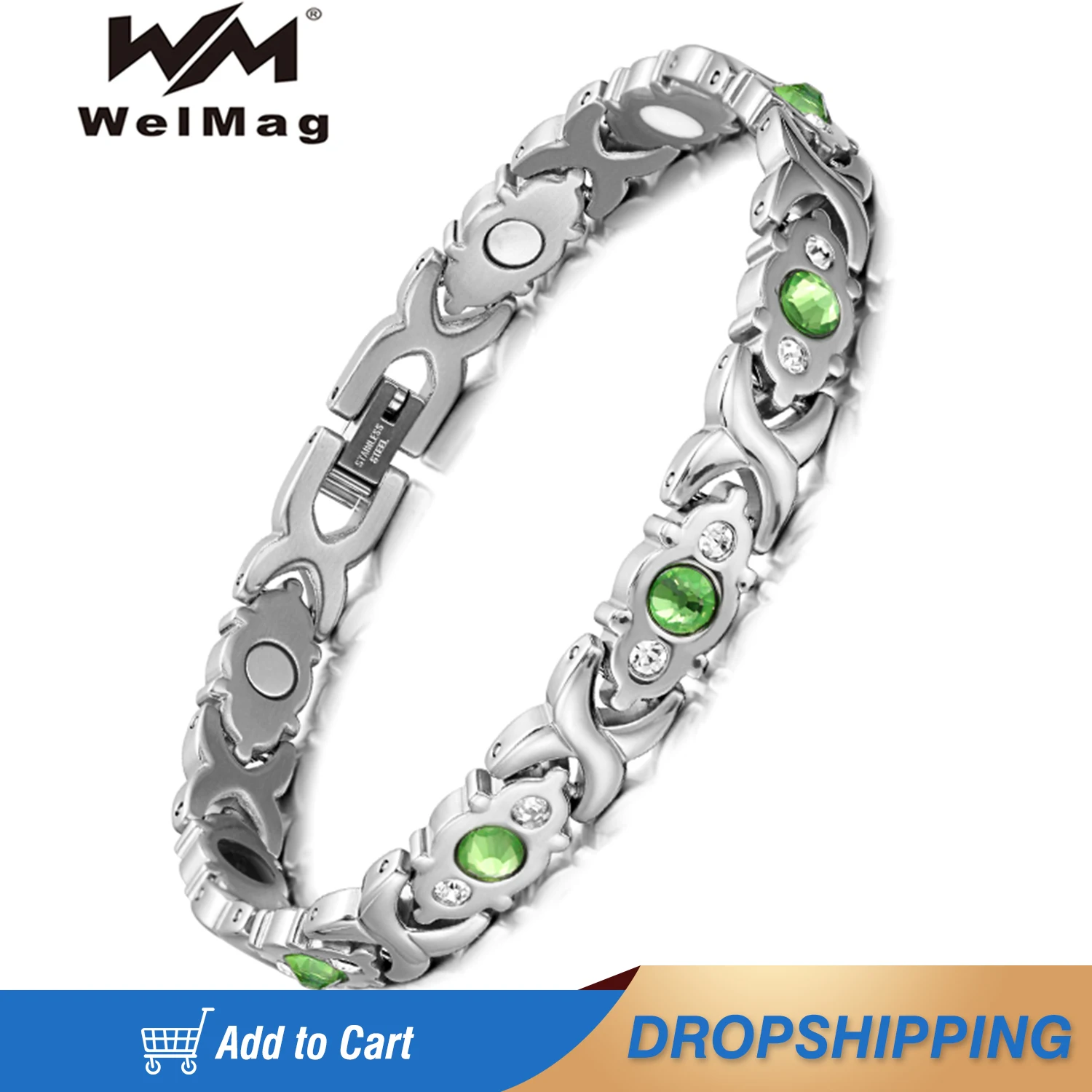 

Welmag Stainless Steel Healthy Energy Emo Magnetic Bracelet Fashion Crystal Bangles For Woman Gifts Chain & Link Charm Jewelry