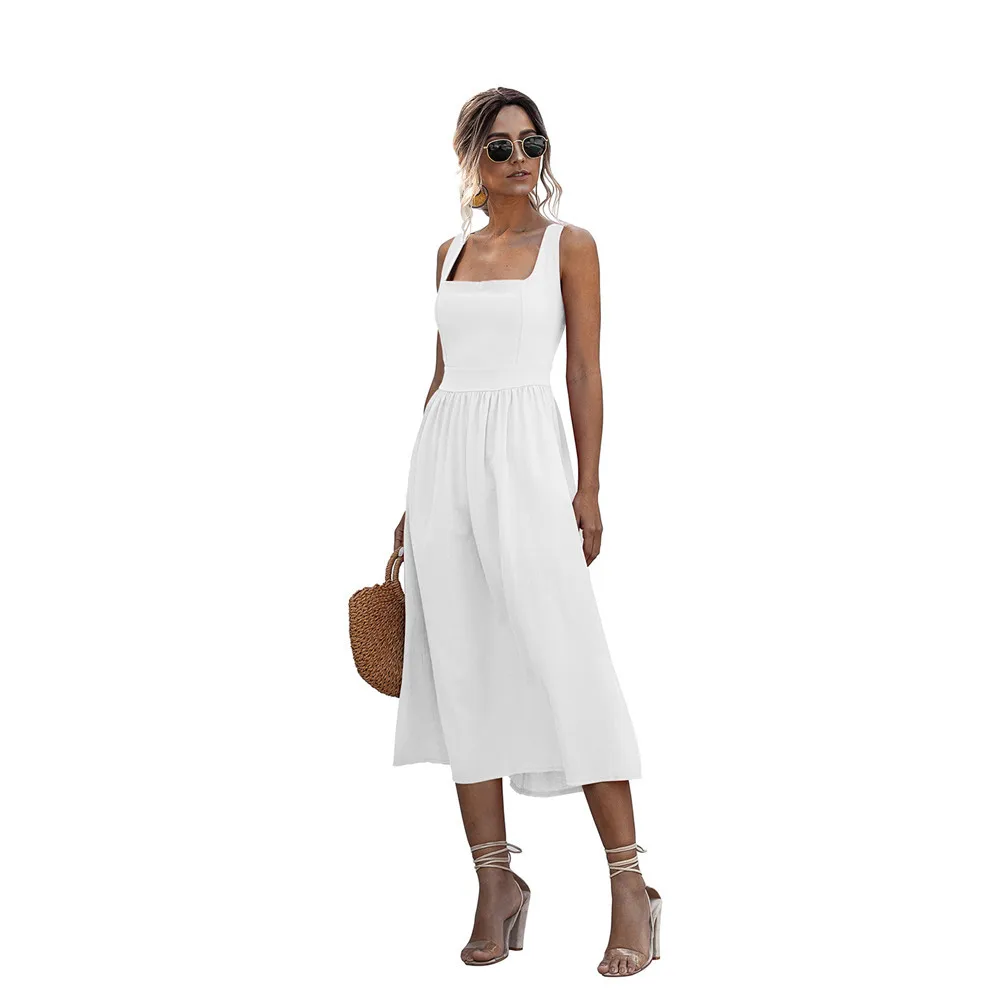 

2022 European and American Spring and Summer New Women's Simple Square Collar Halter Sexy Backless Dress