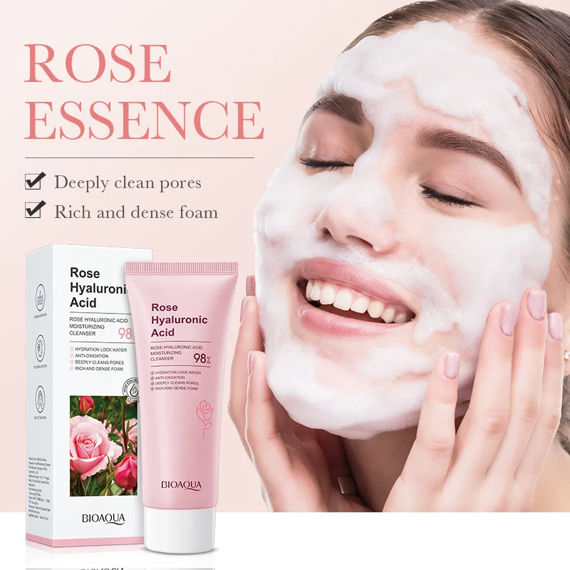 

Facial Cleanser Hyaluronic Acid Rose Foam Face Wash Moisturizing Shrink Pores Deep Cleaning Oil Control Whitening Skin Care 100g