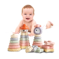 silicone soft building block baby toy stacking toys rubber teether sensory stack tower montessori educational toy for child gift