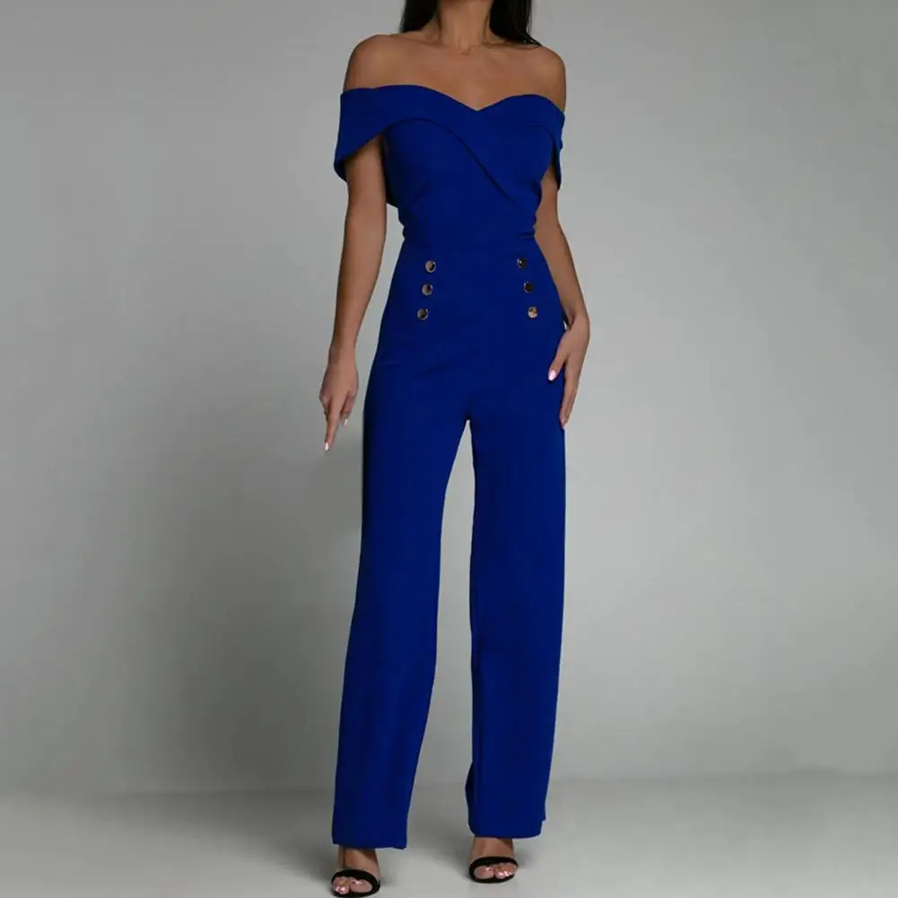 

Women Romper Full Length Formal Business Soft Fabric Slim Fit Folded Off Shoulder Sleeveless Party Jumpsuit combinaison femme