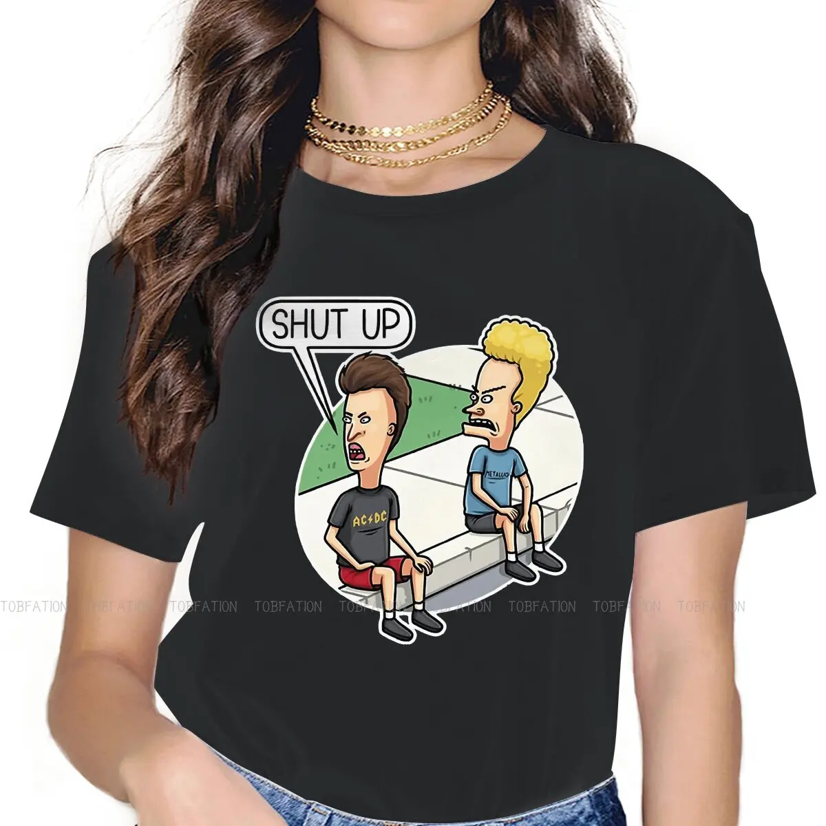 

Shut up Female Shirts Beavis and Butthead Funny Sarcastic Cartoon Large Vintage Women Tshirts Harajuku Casual Feminine Blusas