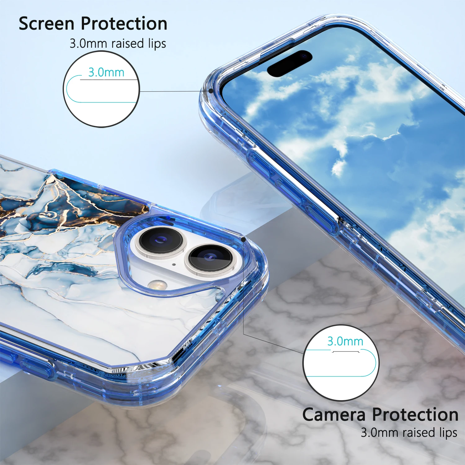 Ударопрочный трехслойный мраморный Жесткий Чехол для iPhone 16 15 Pro Max 14 13 12 11