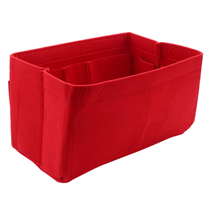 

Red Home Storage Bag Purse Organizer Felt Insert Bag Makeup Organizer Inner Purse Portable Cosmetic Bags Storage Tote Retail