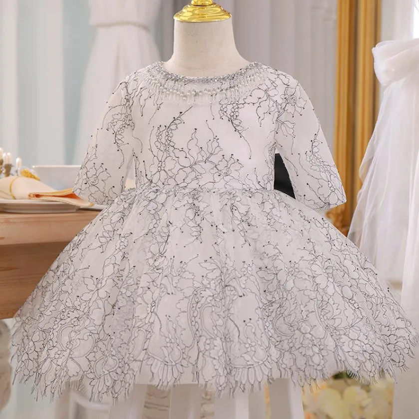 

Flower Girl White Dress Children Birthday Baptism Ball Gown Kids Elegant Frocks Spanish Princess Dress For Girls Easter A1273