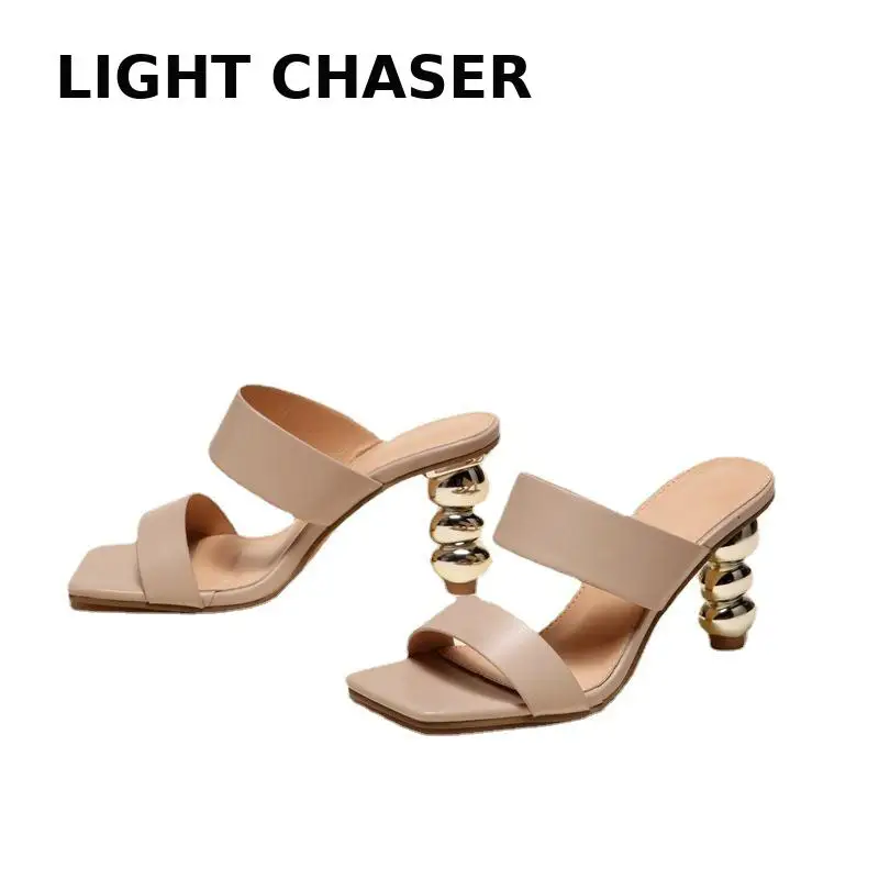 2022 Women Sandals Pumps Summer Fashion Open Toe High Heels Shoes Females Narrow Band Thick Party Ladies House Slippers 35-42