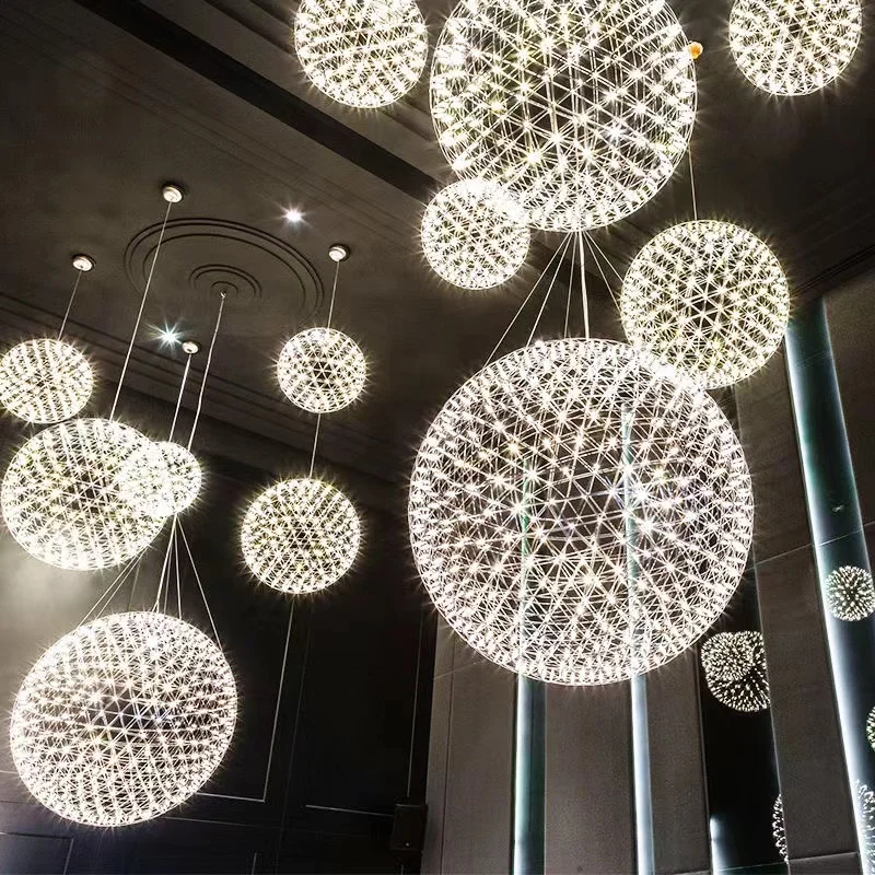 Spark ball Creativity LED chandelier stainless steel stairs Fireworks ball chandelier Restaurant Room Decoration lobby Lighting