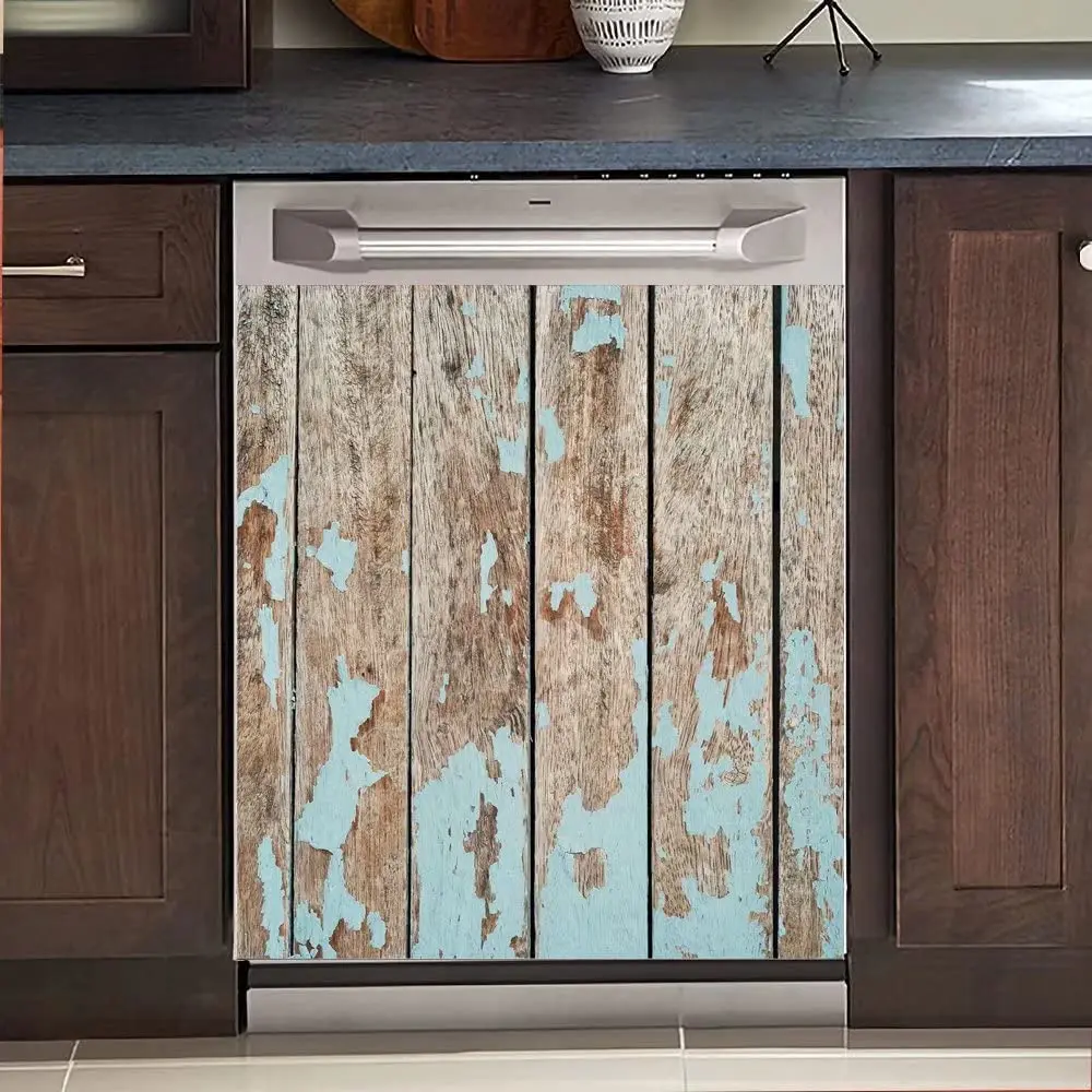 

Wood Door Kitchen Decorative Dishwasher Magnetic Sticker, Refrigerator Magnet Panel Decal, Dishwasher Magnet Cover, Blue Peeling