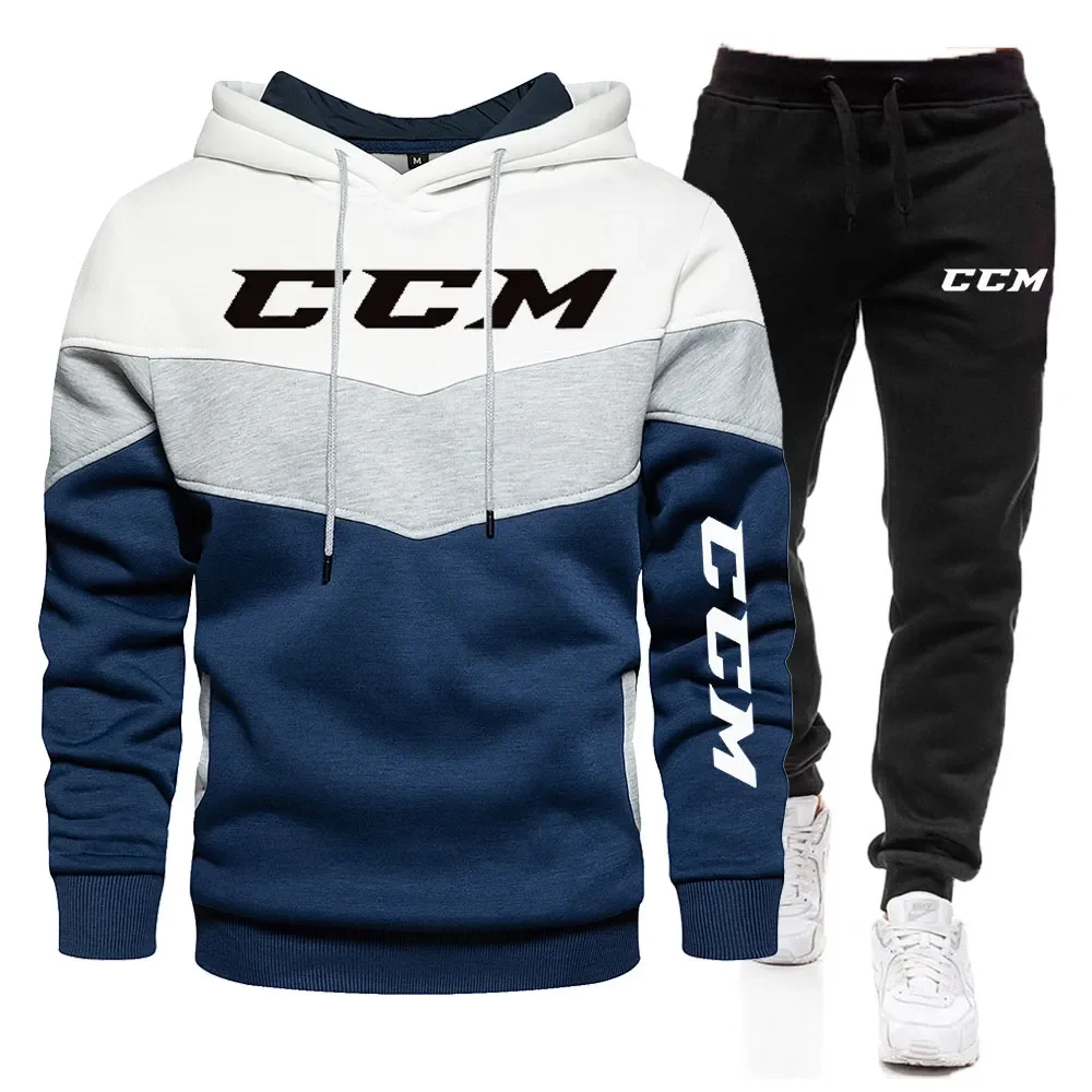 

New 2022 CCM print Men Zipper Hoodies Sweatshirt+Sweatpants Suit Autumn Winter Warm Tracksuit Sets Men's Hooded Outwear