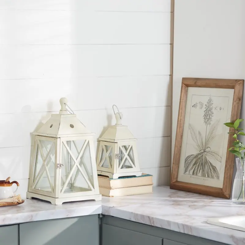 

Holder White Metal Lighthouse Style Candle Lantern, Set of 2 Taper candles Moroccan lamp Centros de mesa para bodas Candlestick