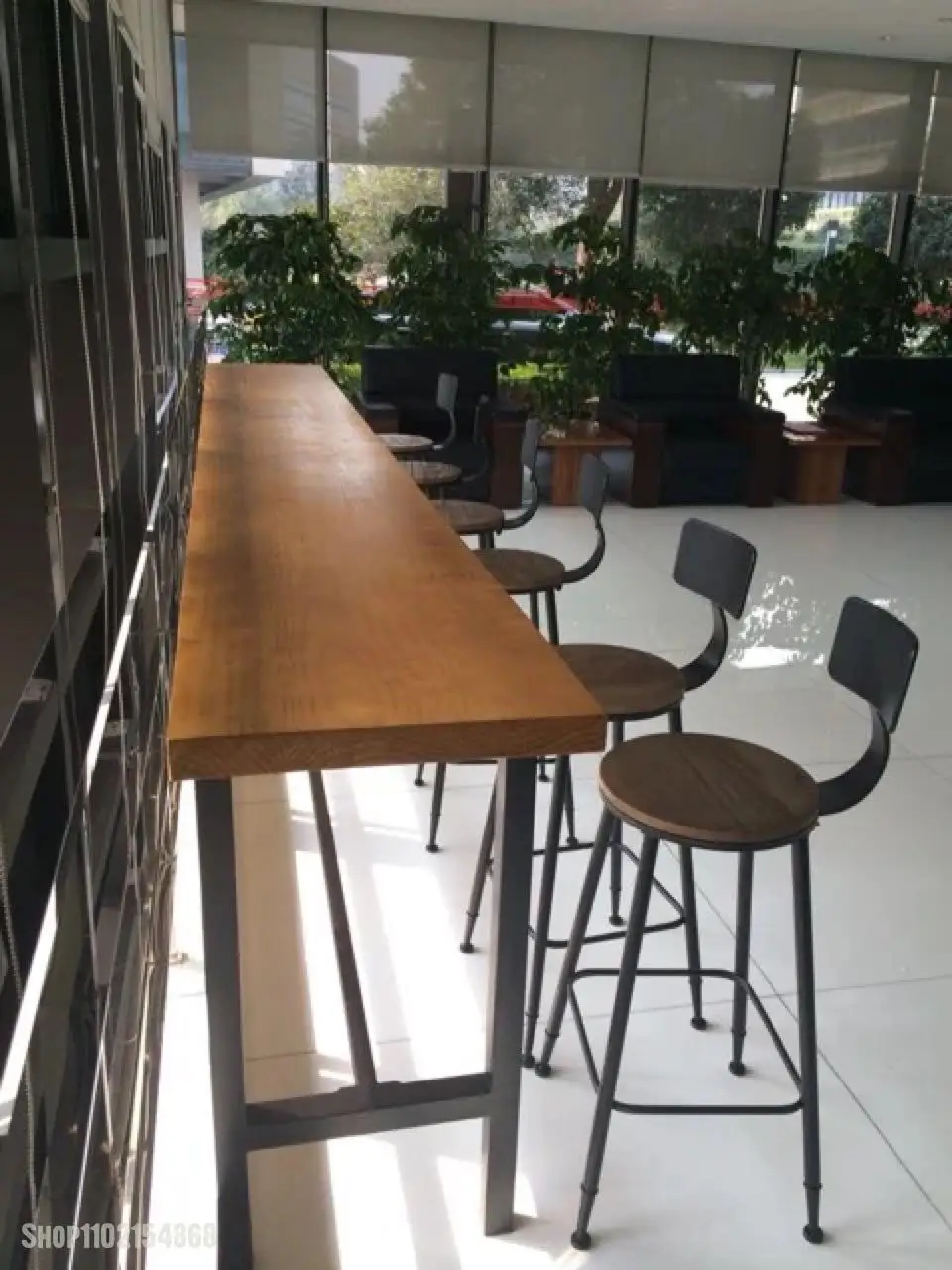 Американский стиль длинный стол и стул сочетание бар высокий кафе ретро массив дерева на.