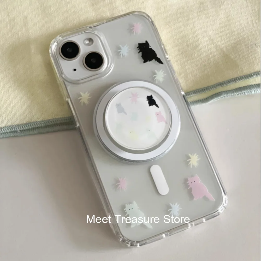 Korean Ins Cute Playful Pet Colorful Cat MagSafe Phone Case For iPhone 16 15 14 13 12 11 Pro Max Plus MINI Y2K Cute Kawaii Cover (art.: 3920cb8919fce) - 3920cb8919fce