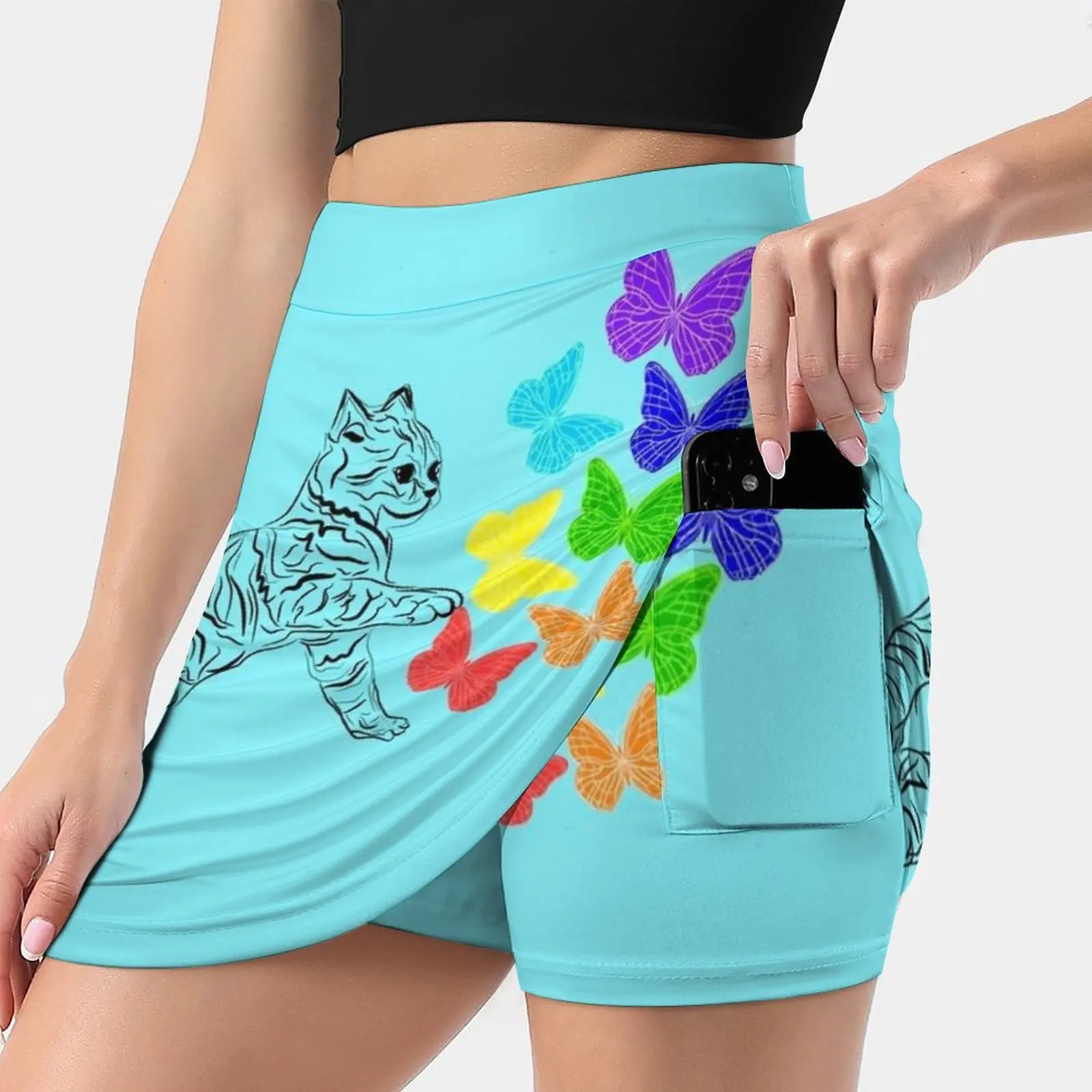 

Женская юбка с карманами, винтажная трапециевидная юбка с забавными радужными бабочками и принтом кошки пукик, летняя одежда