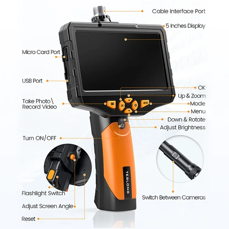 Teslong 2022 Новая водонепроницаемая камера для осмотра канализационных труб с двумя