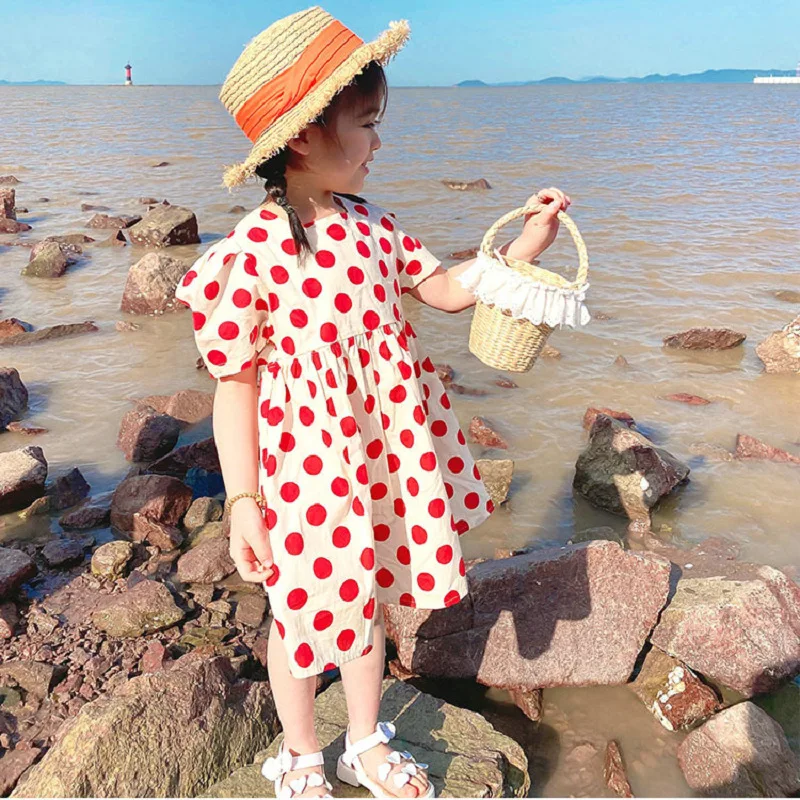 

2022 summer dress new girls skirt backless ribbon polka dot dress princess skirt 3-8 years old