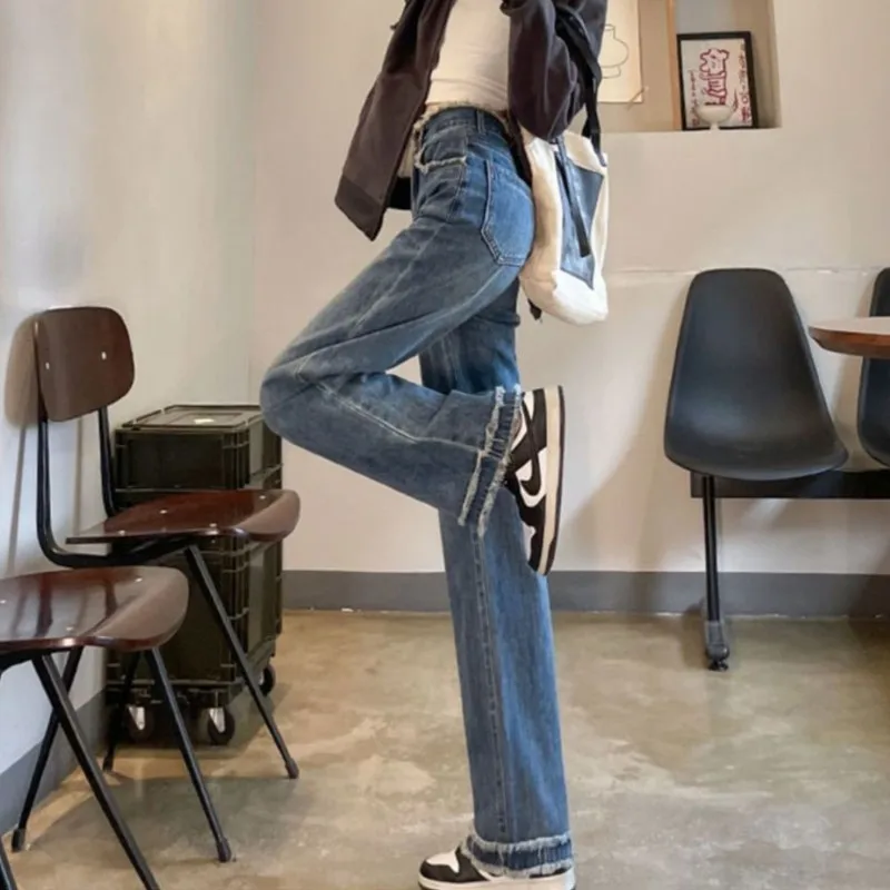 Широкие Джинсы В Стиле Ретро Женские Облегающие Прямые Повседневные Брюки С
