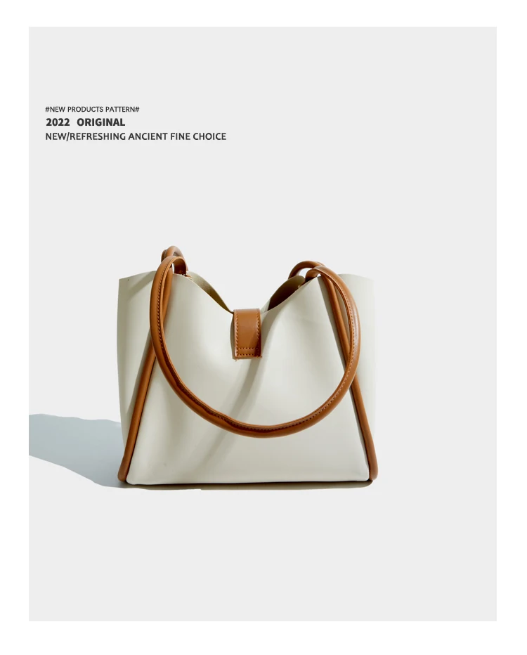 Elmsk 2022 England Style Fashion Simple Color Contrast Cute Bears PU Leather Large Capacity Shoulder Bag Tote Bag