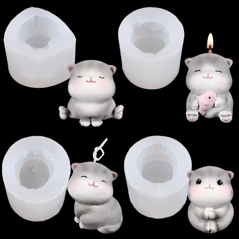 

Diy Desktop Decorative Ornament Drip Glue Gypsum Mold A Variety of Cat Shape Aromatherapy Candle Liquid Silicone Mold