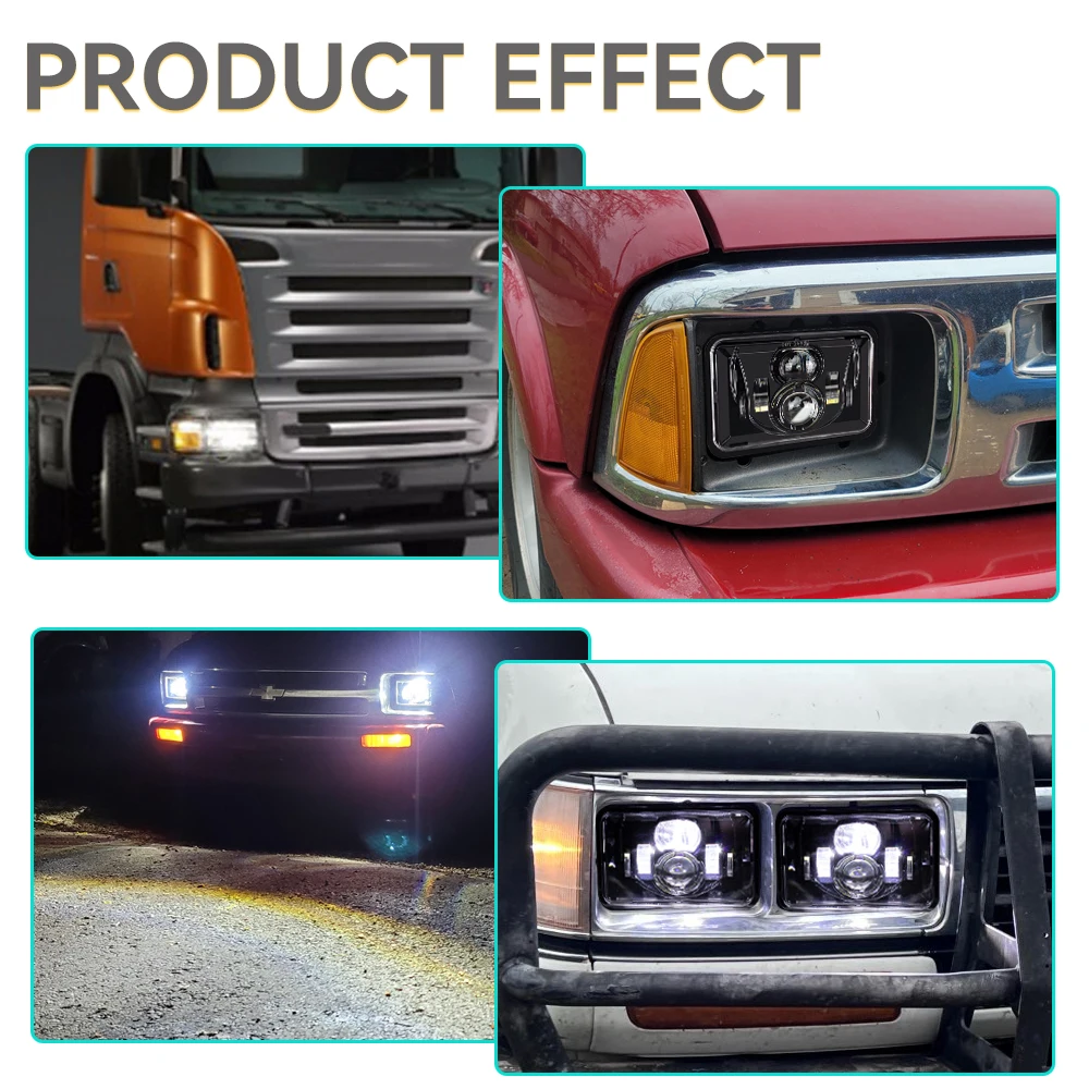 1/2 шт. 4x6 дюймов светодиодные прямоугольные фары автомобиля с DRL для Peterbil Kenworth